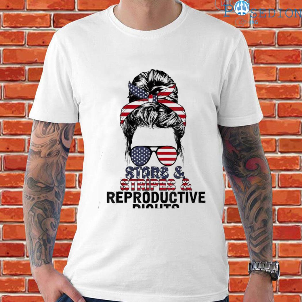 Official Stars stripes reproductive rights messy bun 4th of july T-shirt