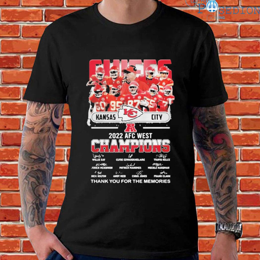 Kansas city Chiefs 2022 afc west champions thank you for the memories  signatures shirt, hoodie, sweater, long sleeve and tank top