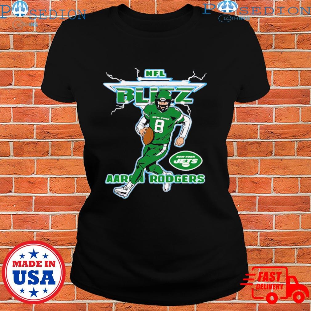 Aaron Rodgers New York Jets Homage Blitz Graphic T-shirt