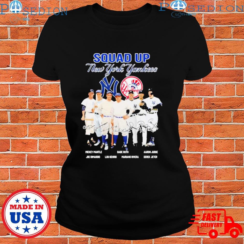 Squad up New York Yankees Mickey Mantle Babe Ruth signatures shirt