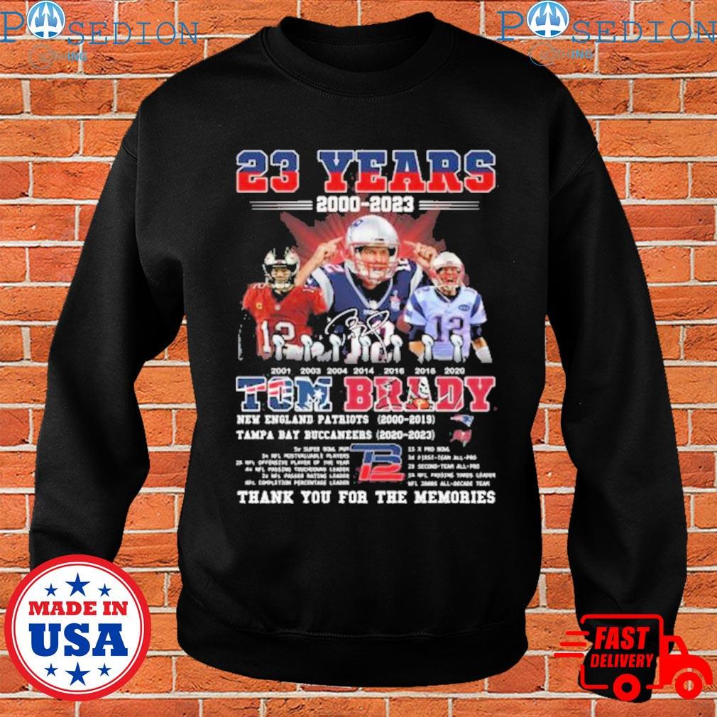 Official tom Brady 23 years 2000-2023 thank you for the memories shirt,  hoodie, sweater, long sleeve and tank top