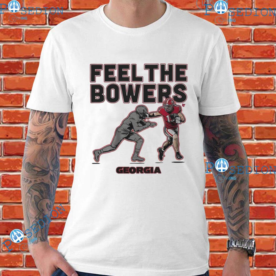 BreakingT Georgia Bulldogs Grey Brock Bowers 'Feel The Bowers' T-Shirt, Men's, Small, Red