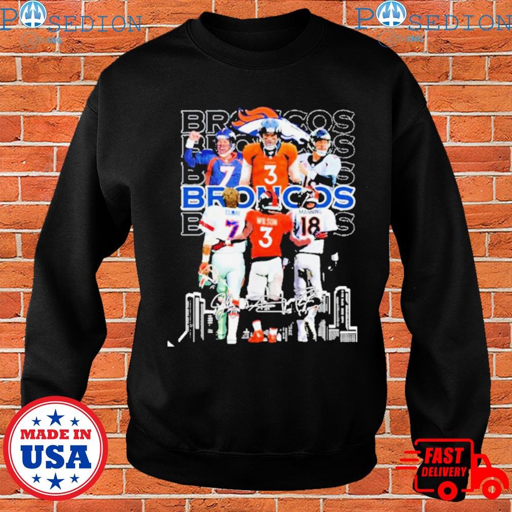 Denver broncos skyline 7 john elway 3 russell wilson 18 peyton manning  signatures T-shirt, hoodie, sweater, long sleeve and tank top