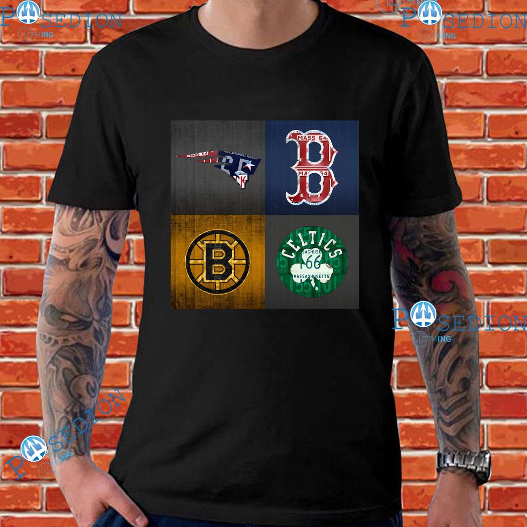 Boston Sports Fan Recycled Vintage Massachusetts License Plate Art Patriots  Red Sox Bruins Celtics T-Shirt by Design Turnpike - Instaprints