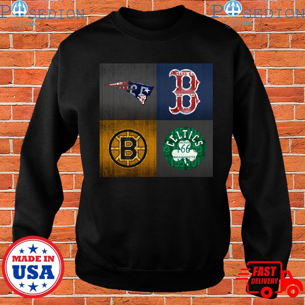 Boston Sports Fan Recycled Vintage Massachusetts License Plate Art Patriots  Red Sox Bruins Celtics T-Shirt