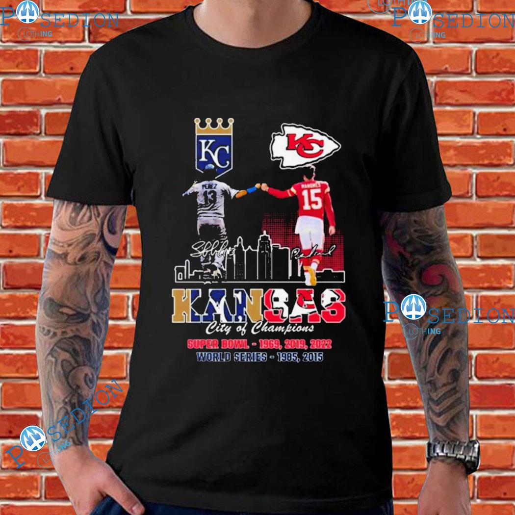 Kansas Chiefs city patrick mahomes and city royals perez city of champions  signatures 2023 T-shirts, hoodie, sweater, long sleeve and tank top