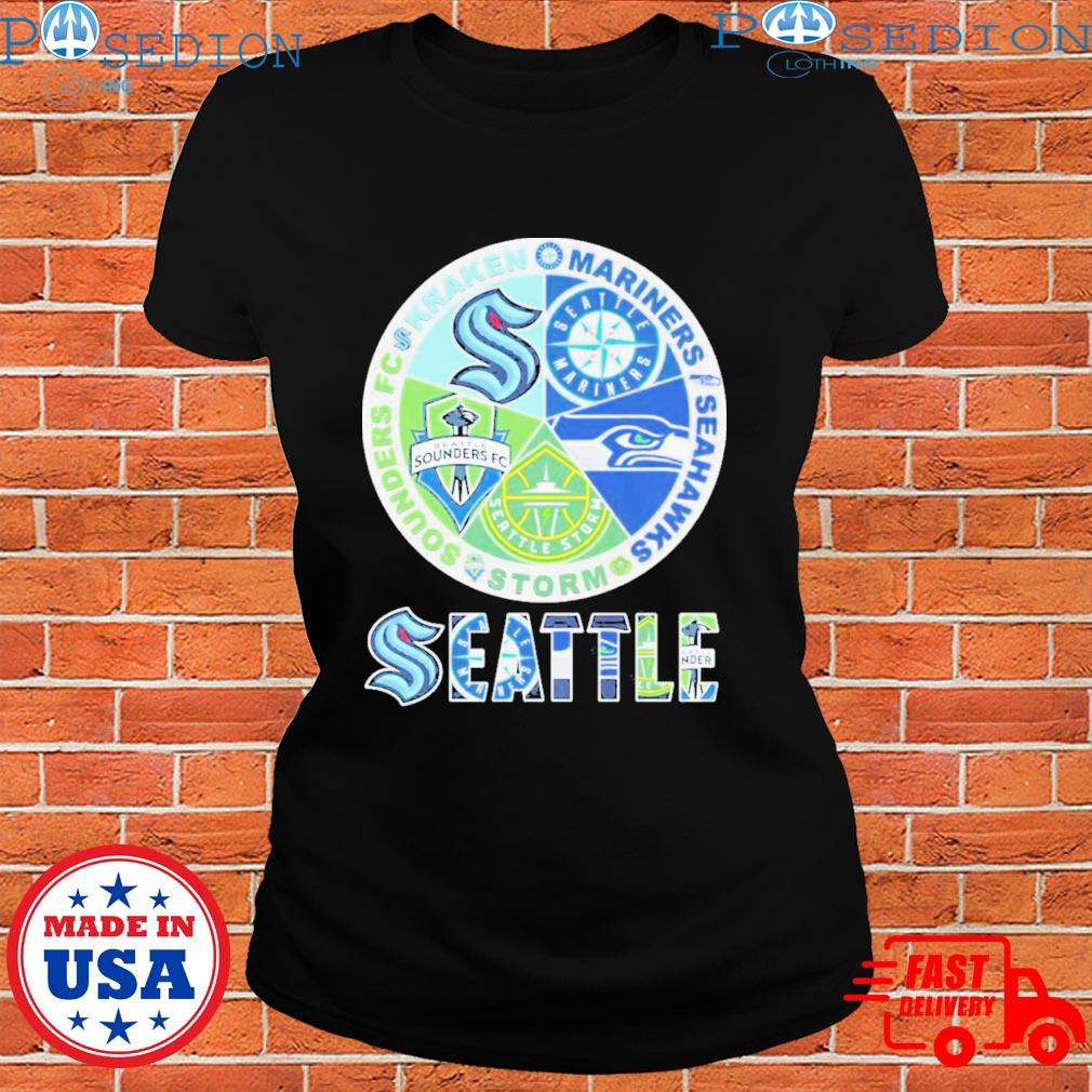 Seattle Kraken Mariners Seahawks Storm Sounders Fc 5 teams sports circle  logo shirt, hoodie, sweater, long sleeve and tank top