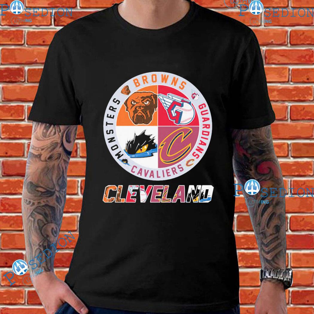 Cleveland Browns Guardians Cavaliers Monsters 4 teams sports circle logo  shirt, hoodie, sweater, long sleeve and tank top