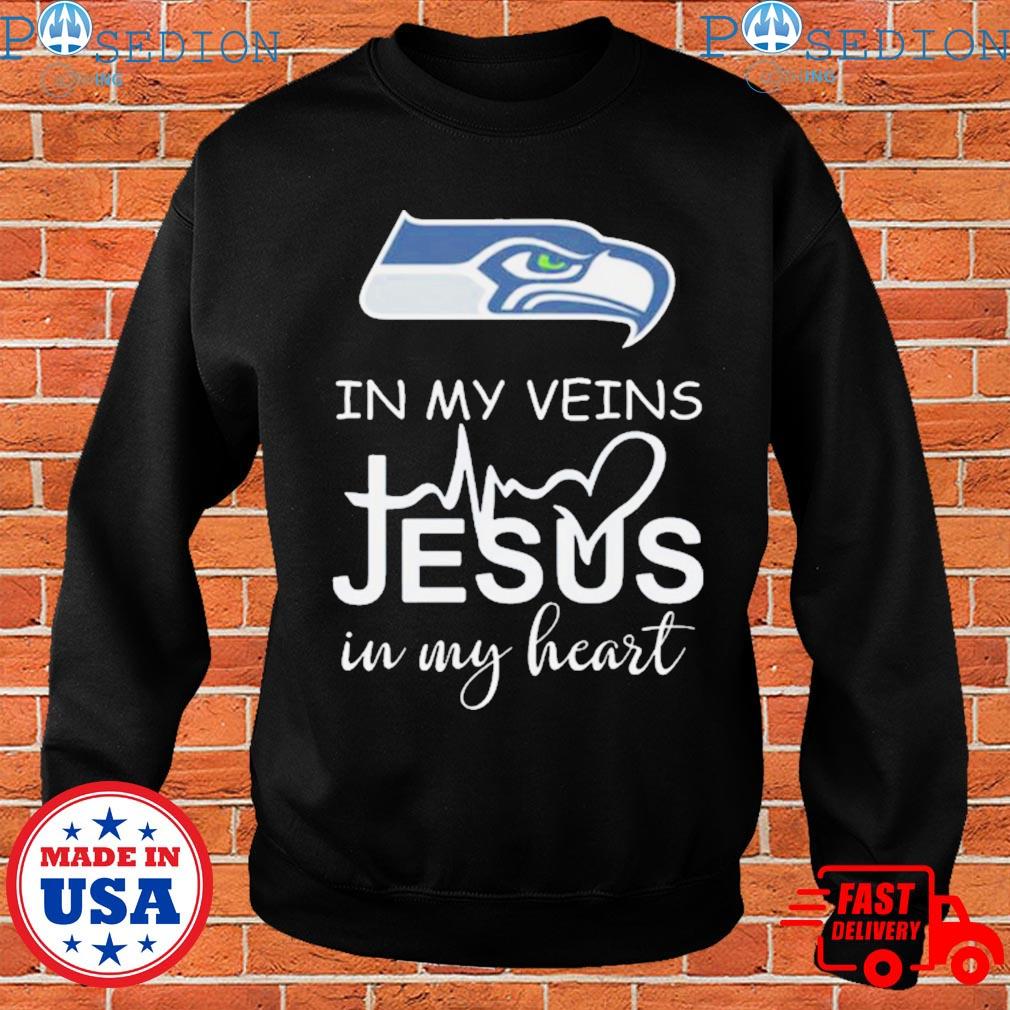 Seattle Seahawks logo 2023 in my veins Jesus in my heart T-shirts, hoodie,  sweater, long sleeve and tank top