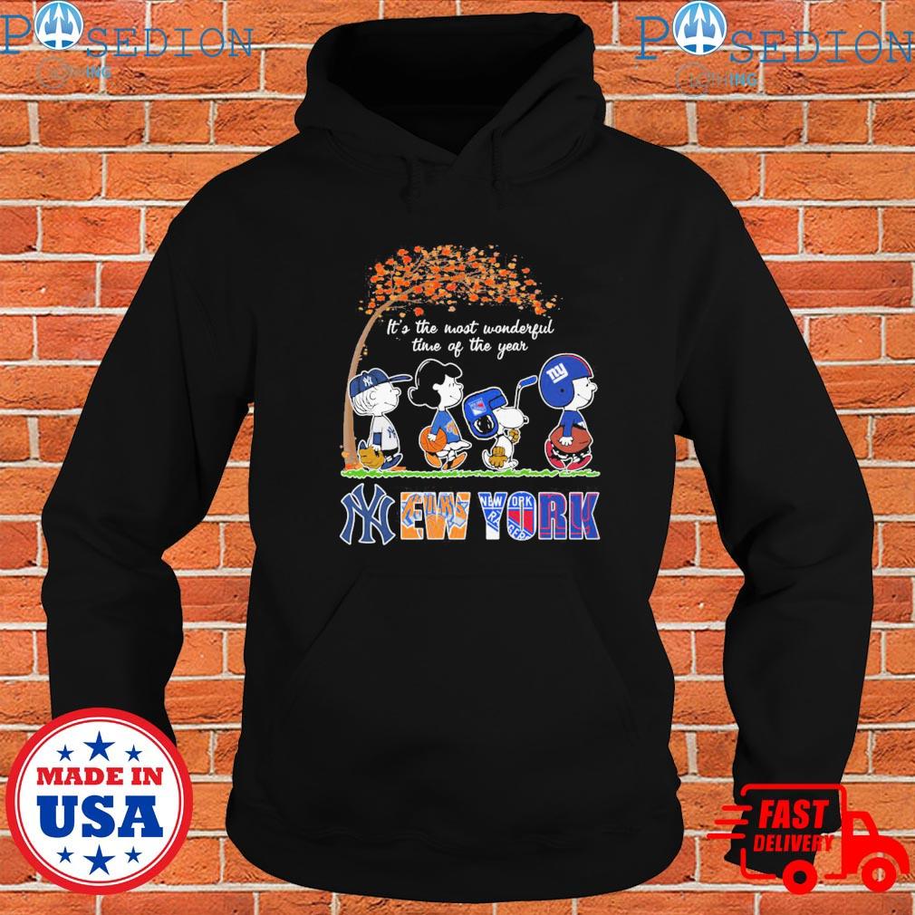 Snoopy it's the most wonderful time of the year New York Yankees Knicks  Rangers and Giants shirt, hoodie, sweatshirt, ladies tee and tank top