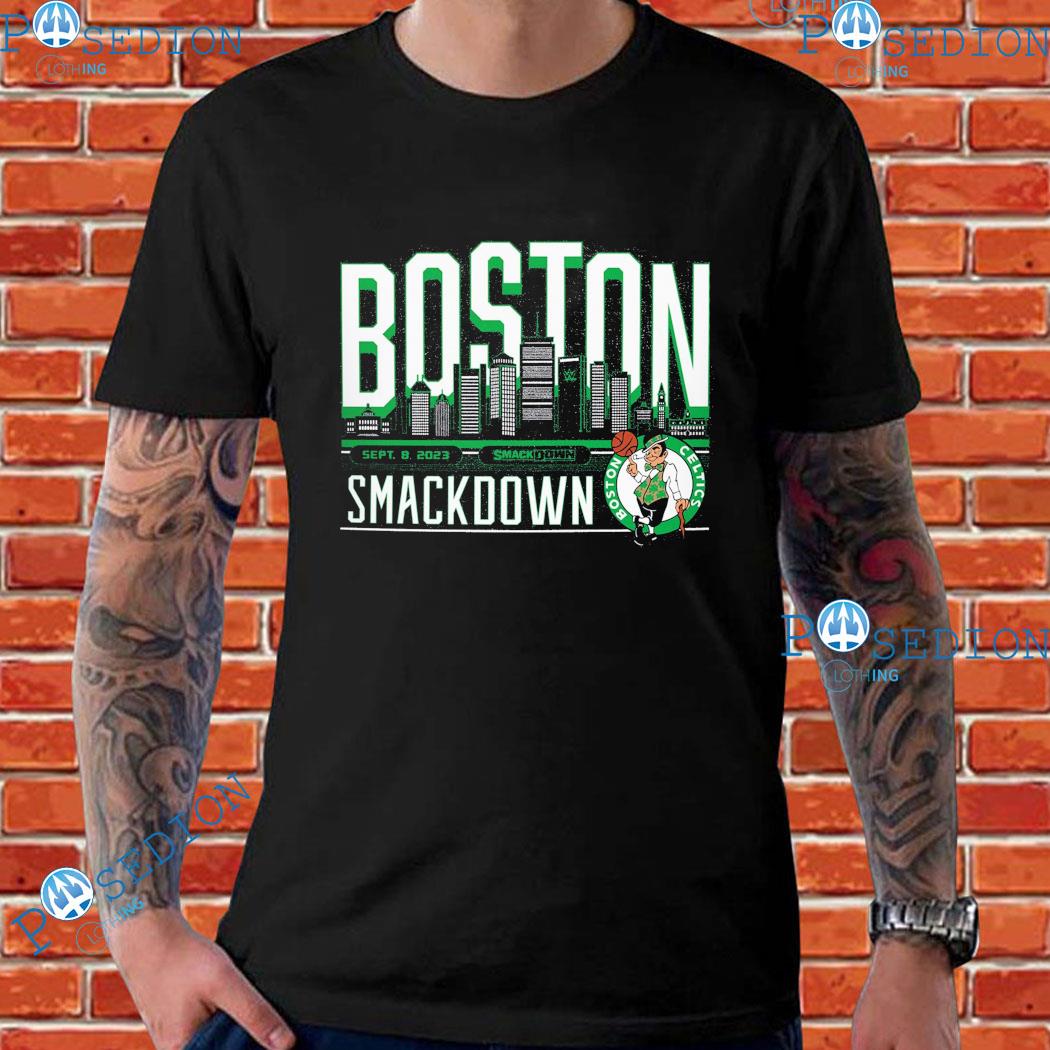 Men's Sportiqe Black SmackDown x Boston Celtics Tri-Blend T-Shirt