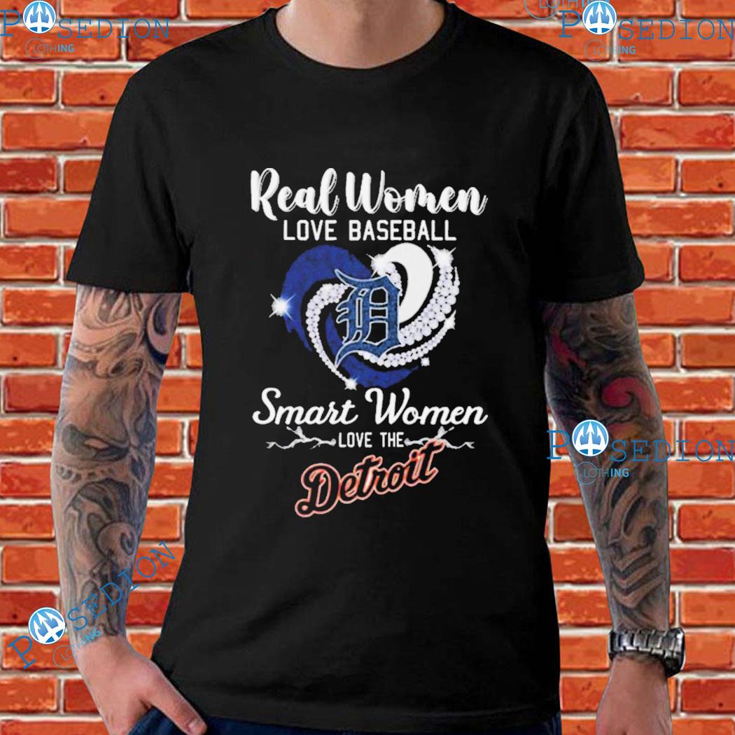 Real Women Love Baseball Detroit Tigers Diamond Heart T-Shirt