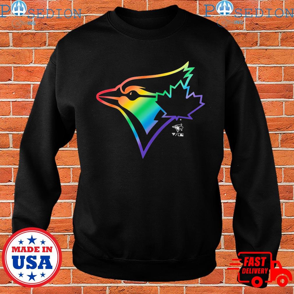 Men's Toronto Blue Jays MLB Baseball Pride Rainbow Foil T Shirt Logo White  LGBT