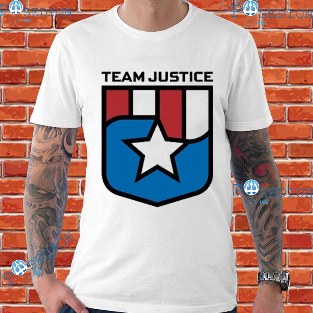 Cindy Perno Wearing Team Justice Shield Logo T-Shirts