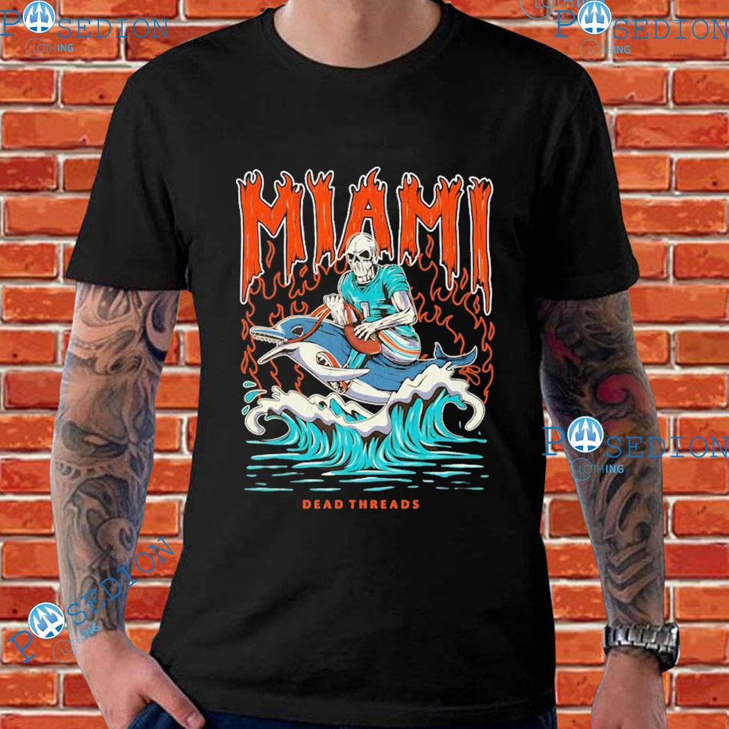 Miami Skeleton Riding Dolphin Dead Threads T-shirts