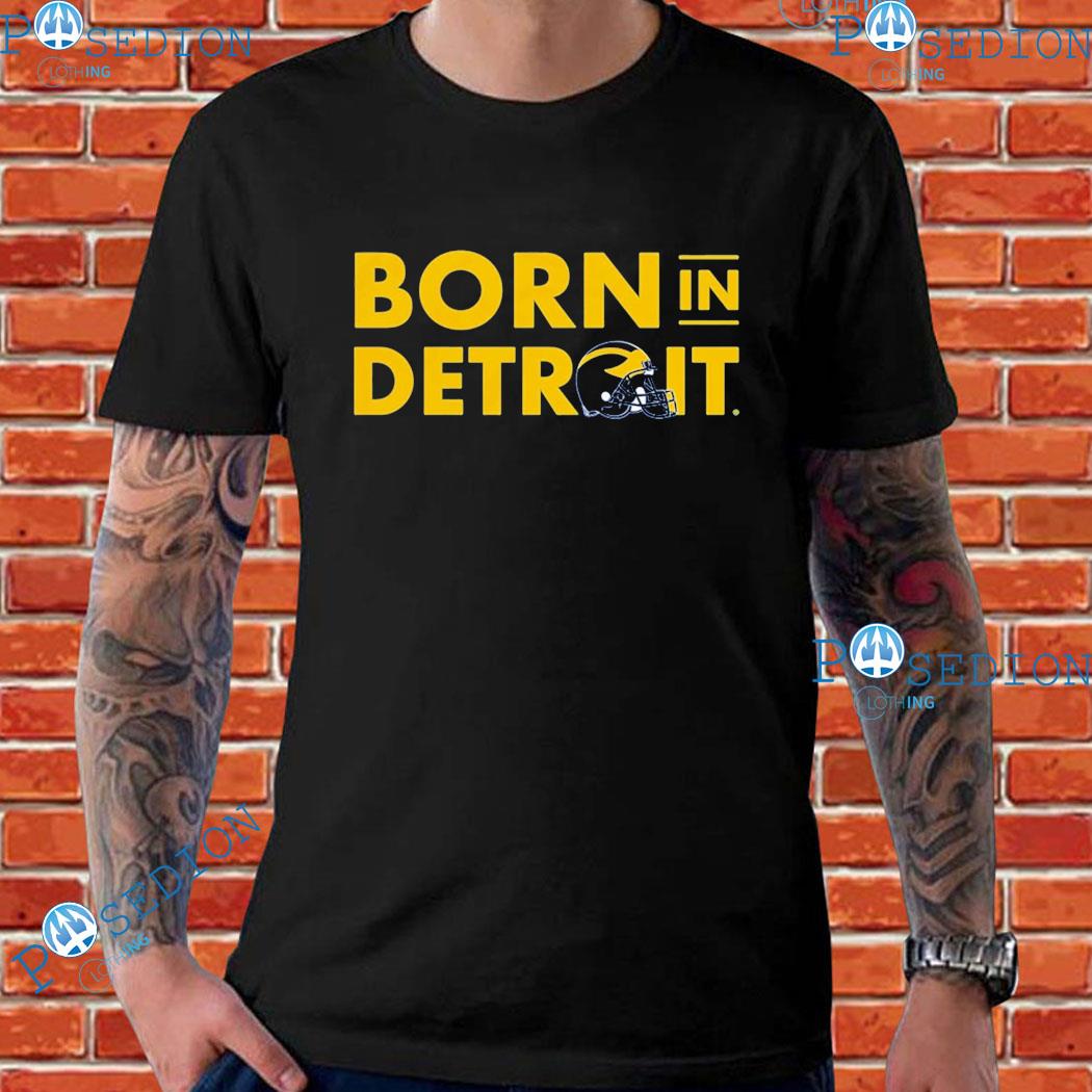 Michigan Football M Born In Detroit Helmet T-Shirts