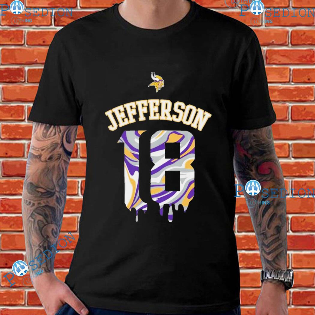 Minnesota Vikings Justin Jefferson Purple Mainliner Drip Player Name & Number T-Shirts